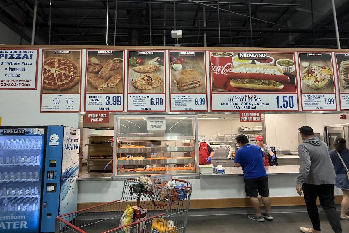 A Costco food court menu is seen at a store on St. Rose Parkway in Henderson on Saturday, Octob ...