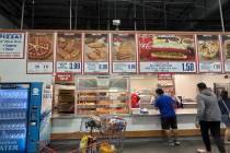 A Costco food court menu is seen at a store on St. Rose Parkway in Henderson on Saturday, Octob ...