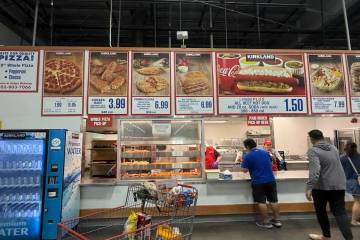 A Costco food court menu is seen at a store on St. Rose Parkway in Henderson on Saturday, Octob ...
