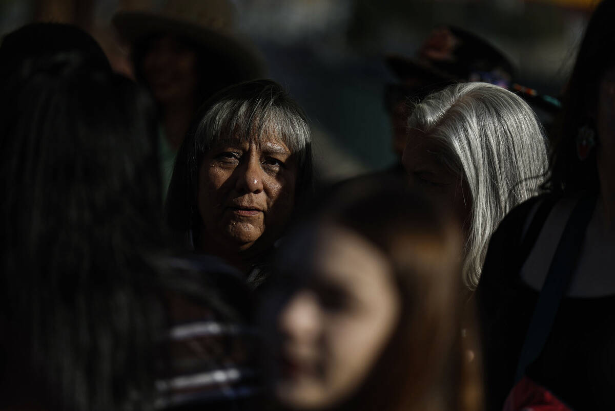 Members of the Native Voters Alliance Nevada, tribal leaders and community members socialize du ...