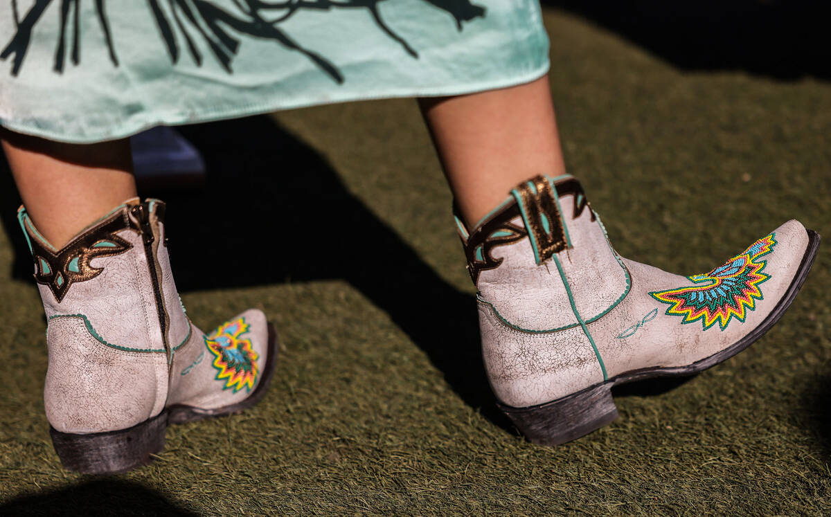 Barbara Hartzell, executive director of Native Voters Alliance Nevada, wears boots influenced b ...