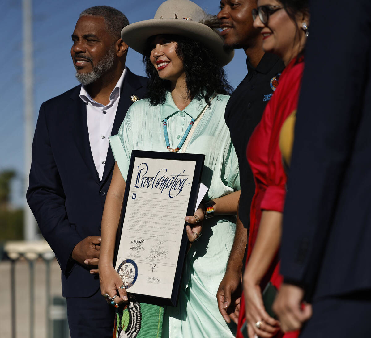 Rep. Steven Horsford, D-Nev., left, Barbara Hartzell, executive director of Native Voters Allia ...