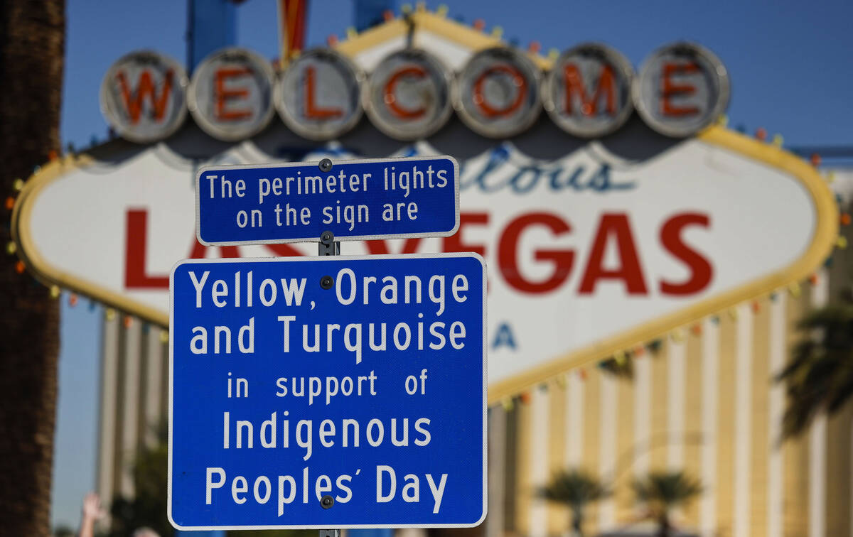 A sign describing the meaning behind the perimeter lights is displayed during the Indigenous Pe ...