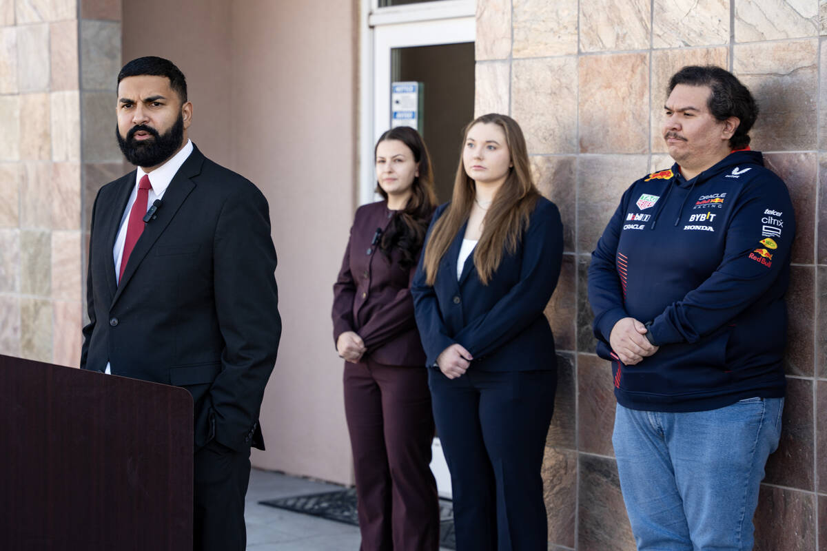 Executive Director of the ACLU of Nevada, Athar Haseebullah, speaks to the media about a curren ...