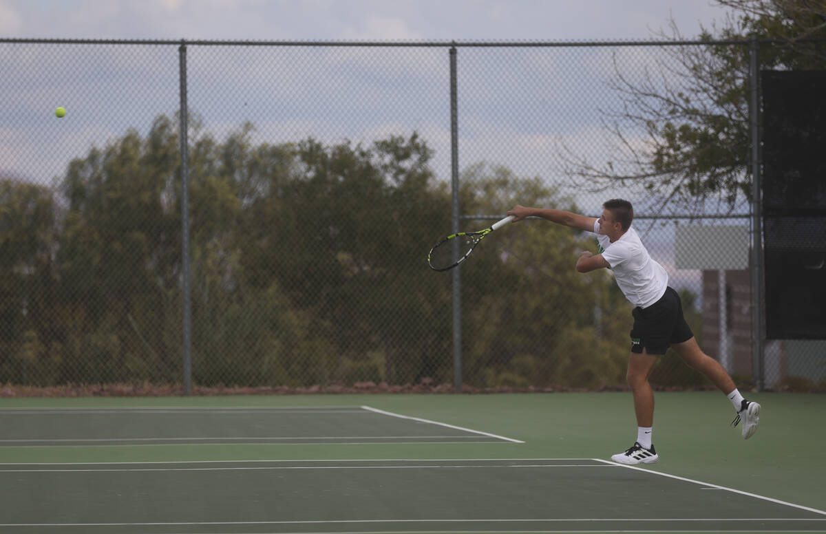 Palo Verde’s Joseph Juhasz competes against Faith Lutheran for the 5A boys tennis team s ...