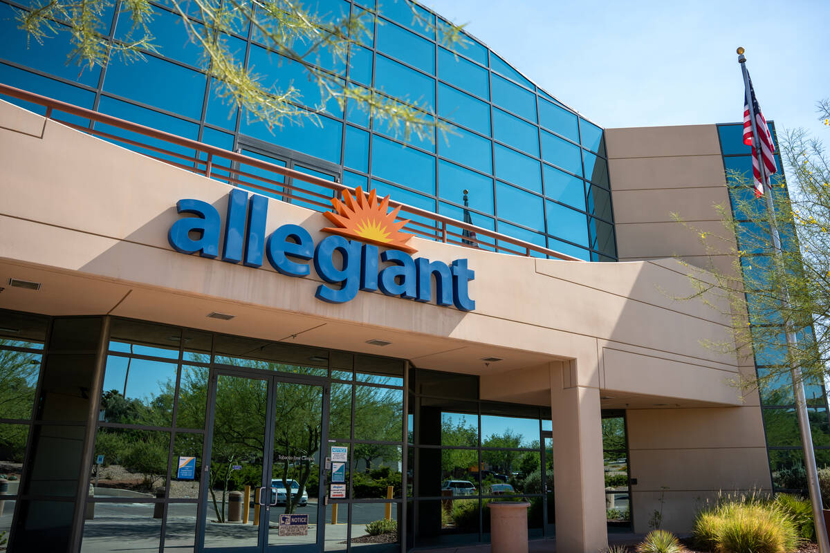 The exterior of Allegiant Air's corporate headquarters in Las Vegas July 10, 2025. (Kara G ...