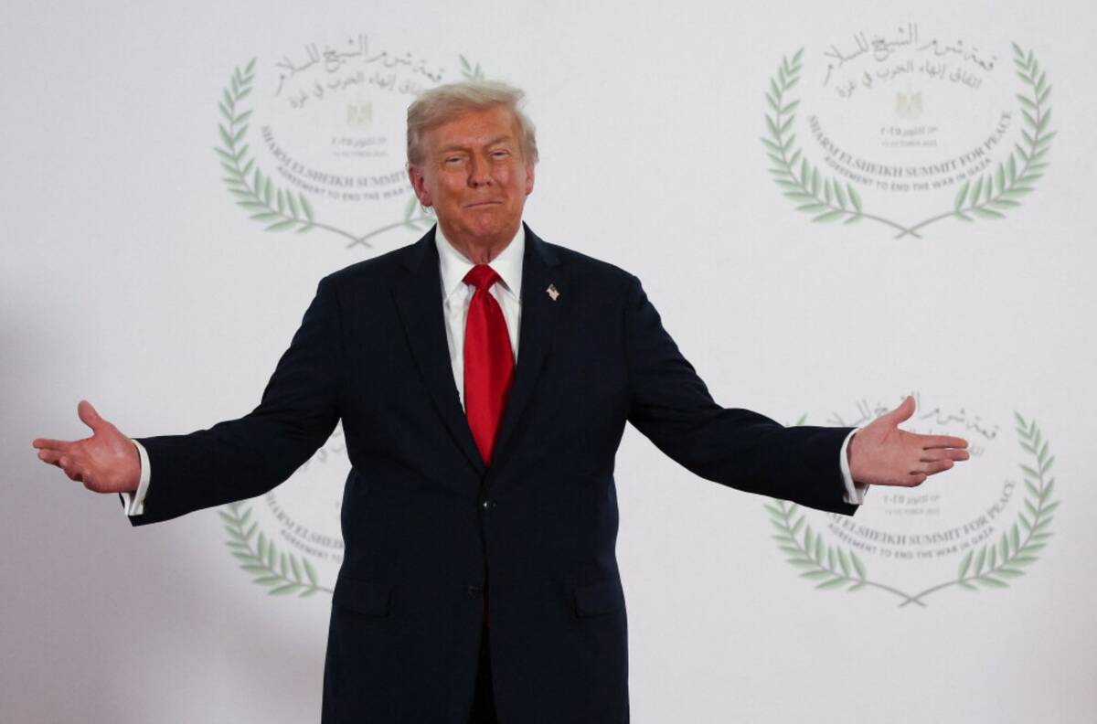 President Donald Trump waits to greet leaders during a summit to support ending the more than t ...