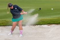 Palo Verde's Sage Parry blasts out of the sand during the 5A girls golf state tournament a ...