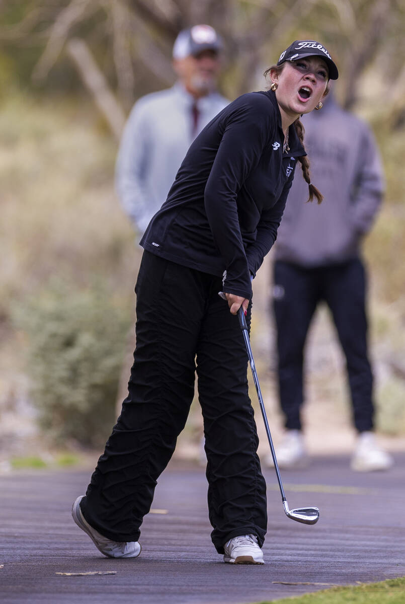 Faith Lutheran's Madison Perez yells "four" after a long recovery shot during th ...