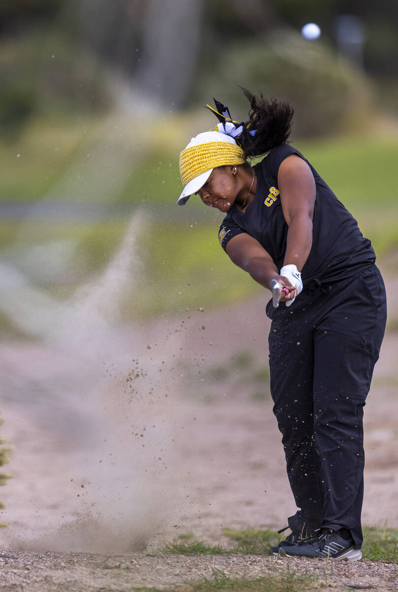 Clark's Alliah Jordan wedges out of the dirt during the 5A girls golf state tournament at ...