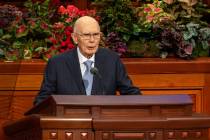 President Dallin H. Oaks, president of the Quorum of the Twelve Apostles, opens the 195th semia ...