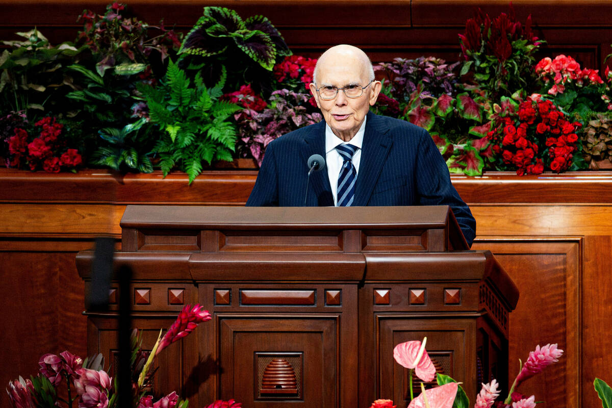 Dallin H. Oaks, president of the Quorum of the Twelve Apostles, speaks during the morning sessi ...