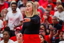 Lady Rebels coach Lindy La Rocque coaches from the sidelines during a second round WIT women’ ...
