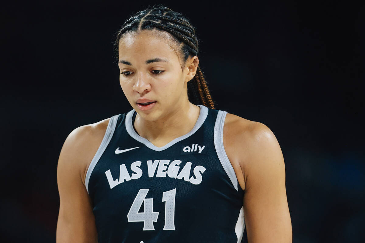 Aces center Kiah Stokes (41) heads back down the court during a WNBA basketball game between th ...