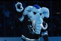 Tusky the Mascot of the Utah Mammoth is introduced prior to the game against the Calgary Flames ...