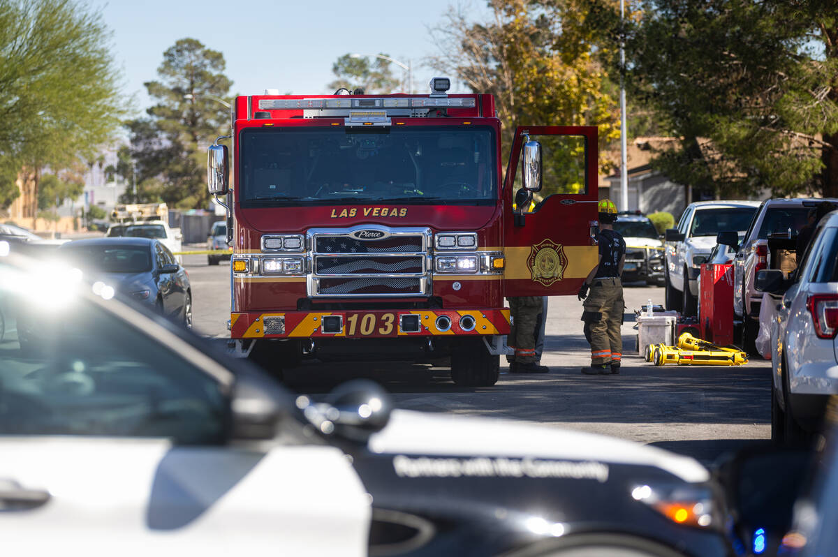 Las Vegas Fire and Rescue firefighters, who responded to a preliminary call for a house fire, a ...