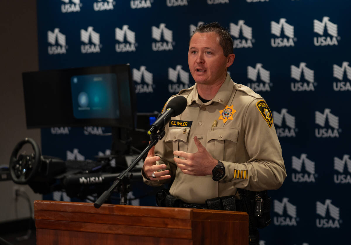 Lieutenant Cody Fulwiler, head of the LVMPD's traffic bureau, speaks about motor vehicle c ...