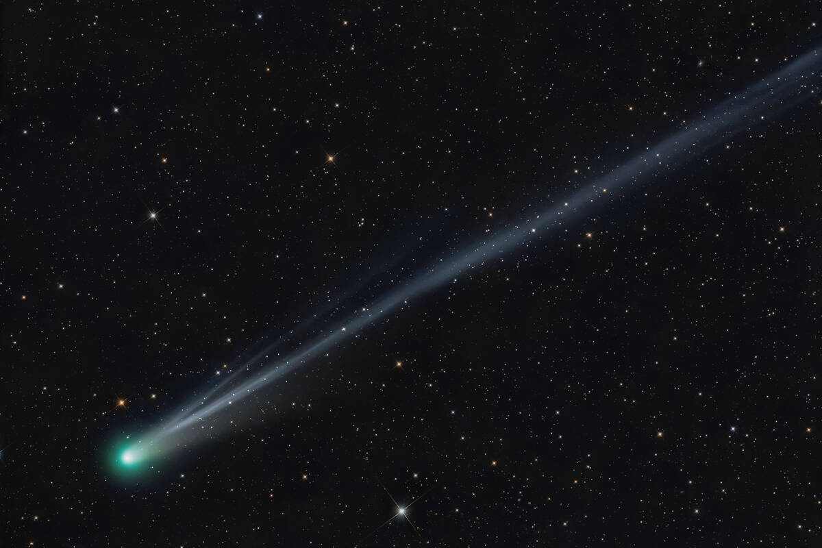 This image provided by Brennan Gilmore shows the bright green comet C/2025 A6 (Lemmon) on Satur ...