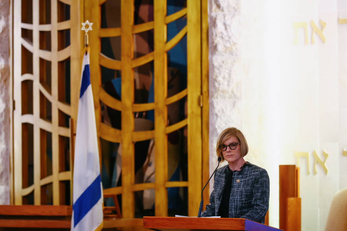Congresswoman Susie Lee, R-Las Vegas, speaks during an October 7 attacks remembrance event on T ...