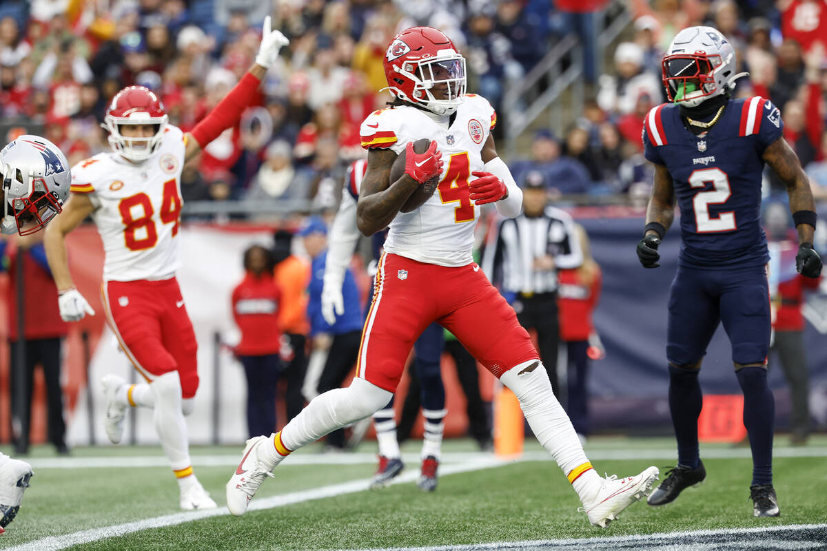Kansas City Chiefs wide receiver Rashee Rice (4) steps into the end zone for a touchdown during ...