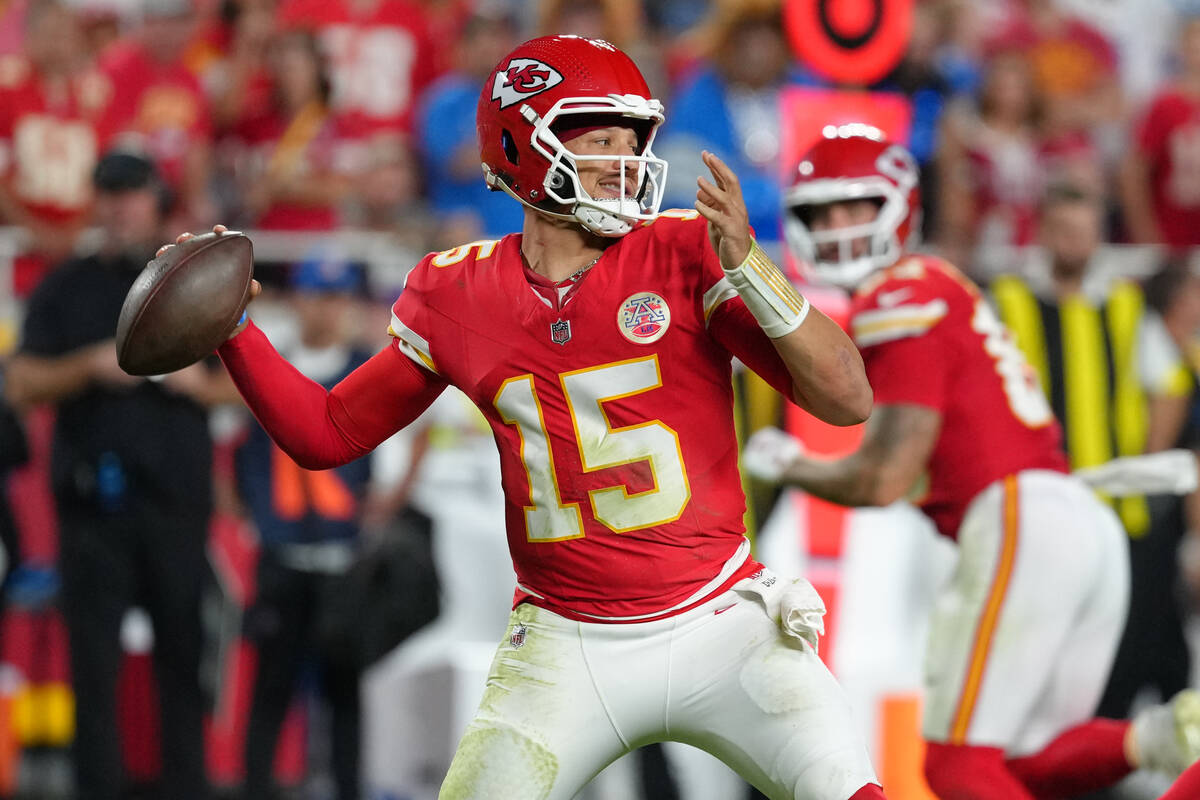 Kansas City Chiefs quarterback Patrick Mahomes throws against the Detroit Lions during an NFL f ...