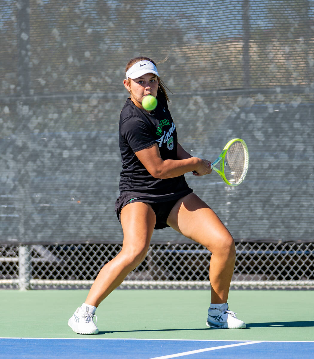 Palo Verde’s Remi Rice returns the ball to Coronado’s Erika Gallegos during the 5 ...
