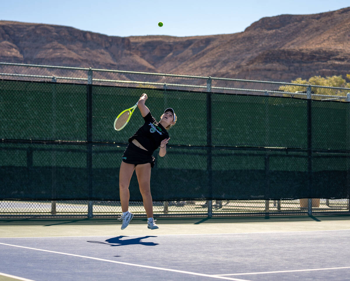 Palo Verde’s Remi Rice serves the ball to Coronado’s Erika Gallegos during the 5A ...