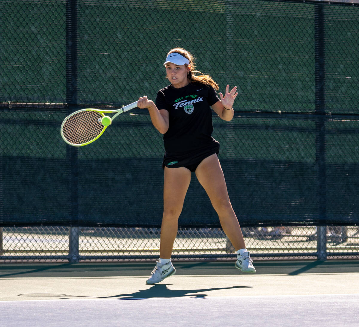 Palo Verde’s Remi Rice returns the ball to Coronado’s Erika Gallegos during the 5 ...