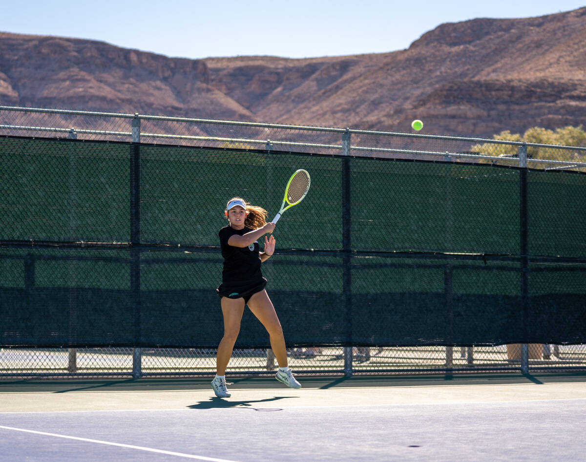 Palo Verde’s Remi Rice returns the ball to Coronado’s Erika Gallegos during the 5 ...