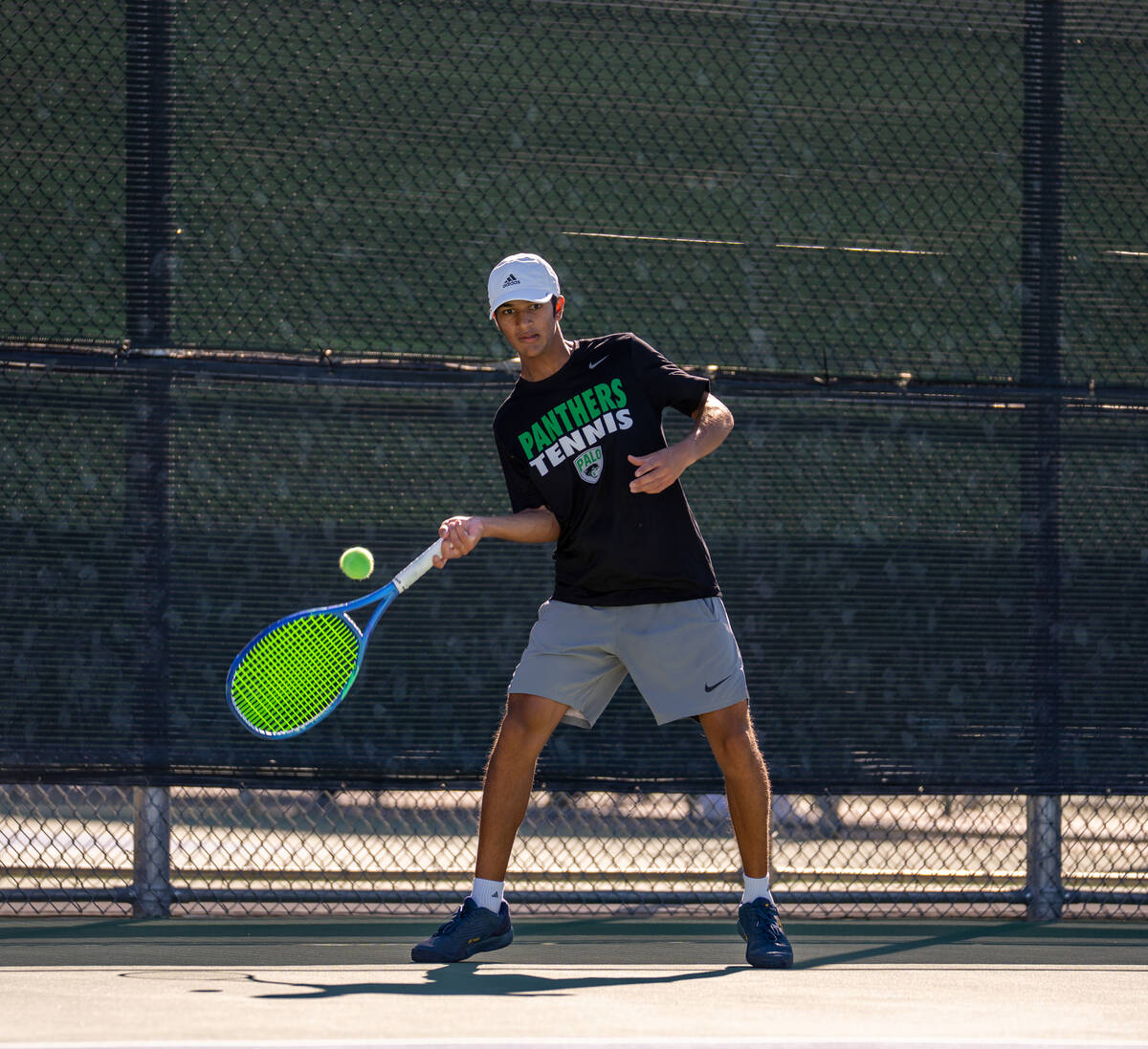 Palo Verde’s Balin Gupta returns the ball to Bishop Gorman’s Lucas Rago the 5A st ...