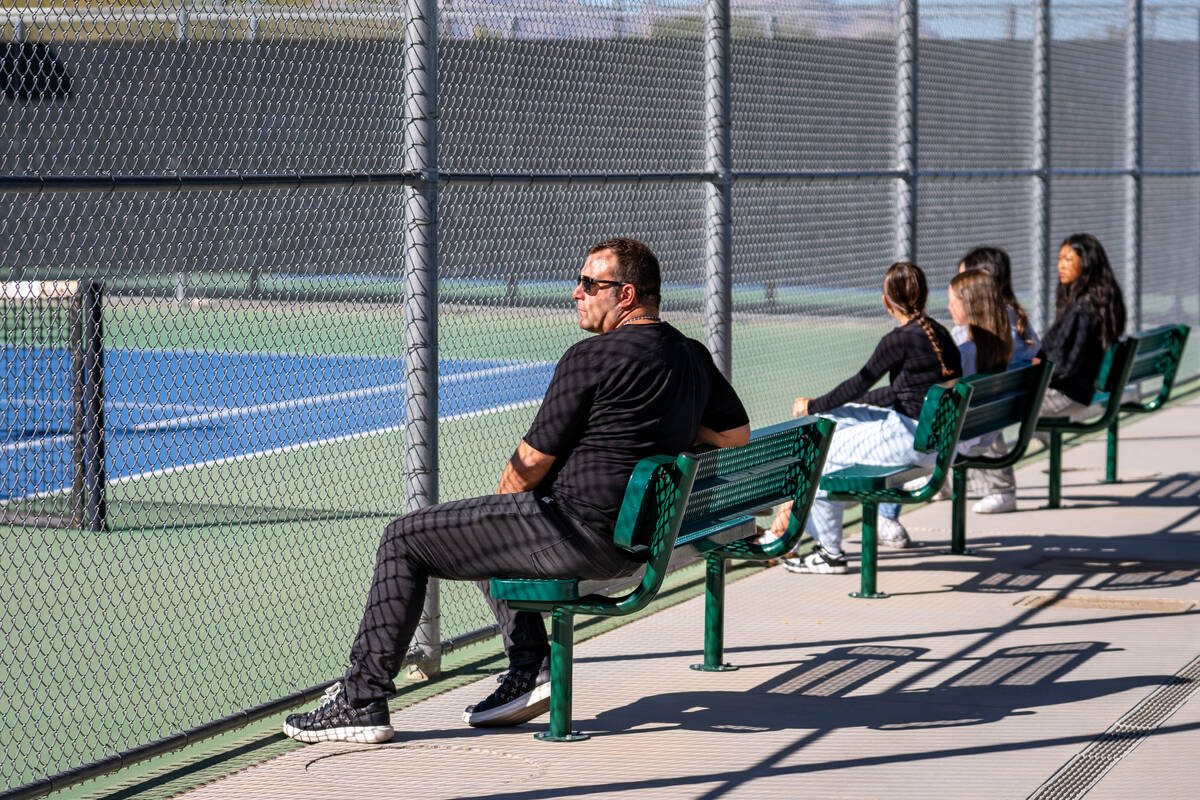 Spectators watch the 5A state singles and doubles title matches at Bishop Gorman High School in ...
