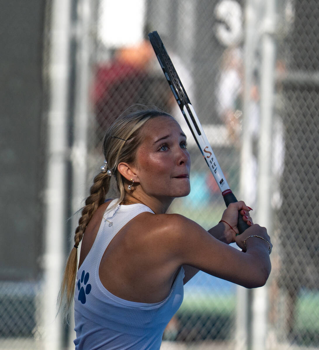 Coronado's Gigi Smart waits for the ball to drop during the 5A state doubles title matches ...