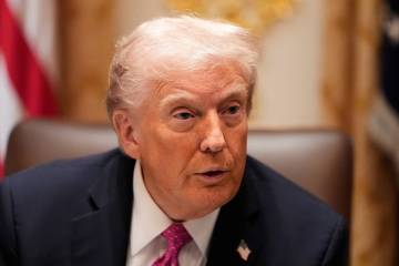 President Donald Trump speaks before a lunch with Ukraine's President Volodymyr Zelenskyy ...