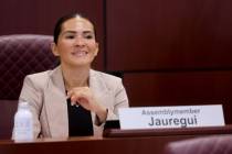 Sandra Jauregui, D-Las Vegas, asks a question during a meeting in the Legislative Building in C ...