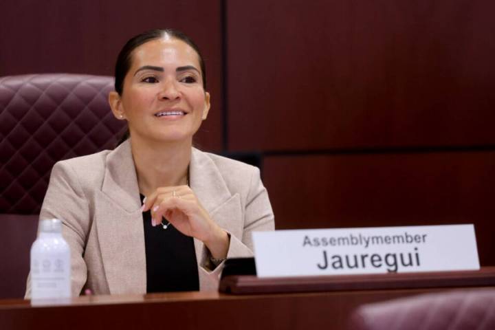 Sandra Jauregui, D-Las Vegas, asks a question during a meeting in the Legislative Building in C ...