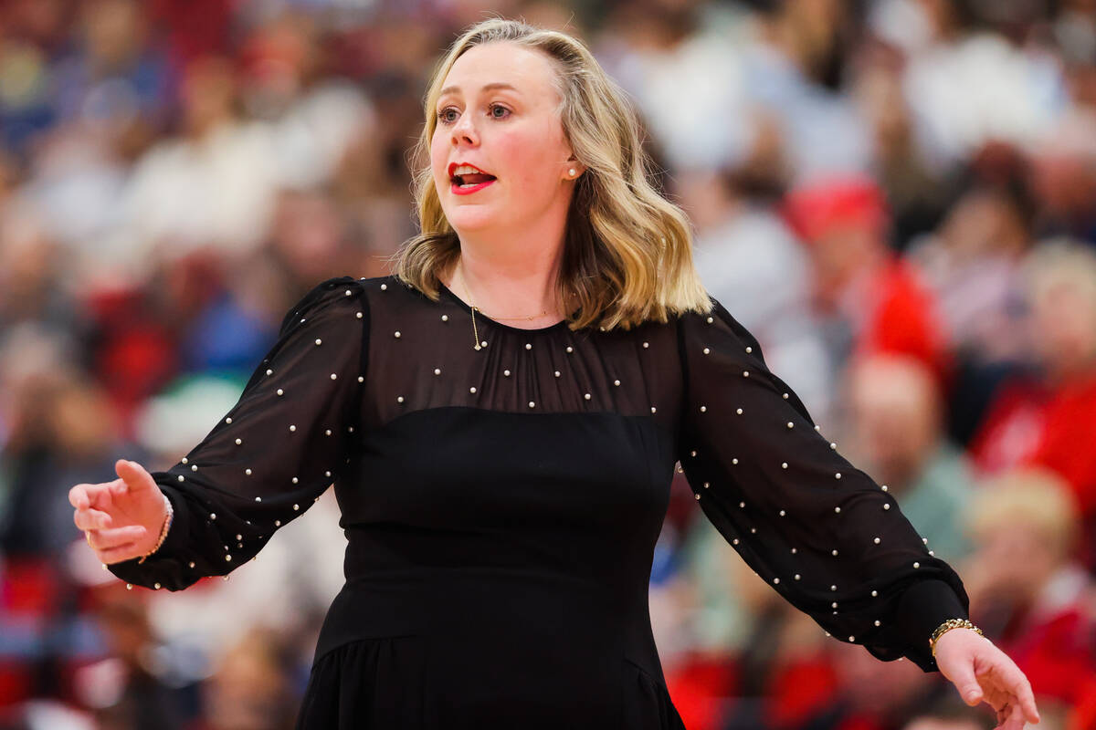 Lady Rebels head coach Lindy La Rocque coaches from the sidelines during a Women's Basketball I ...
