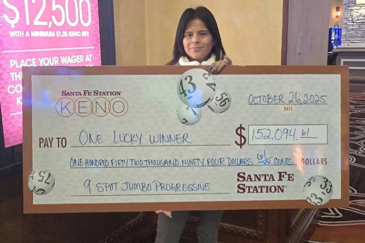On a $1 card, a guest at Santa Fe Station won $152,094.61 on a 9-spot live keno progressive Sun ...