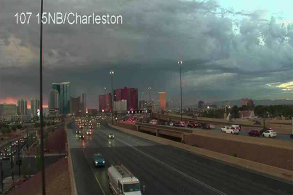 Commuters on Interstate 15 view the cloud cover Wednesday, Oct. 22, 2025, in Las Vegas. (Nevada ...