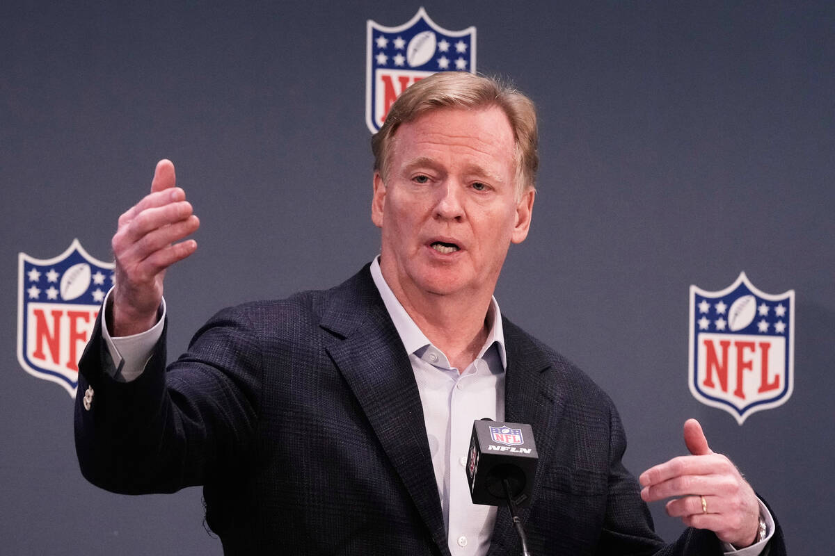 NFL Commissioner Roger Goodell speaks at a news conference during the NFL owners meetings, Wedn ...