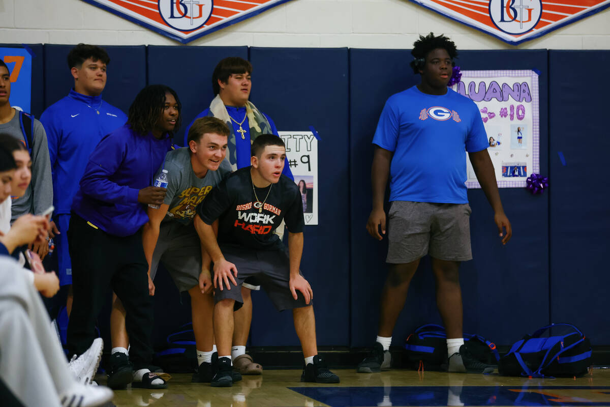 Bishop Gorman students watch a girls’ volleyball game against Foothill on Wednesday, Oct ...