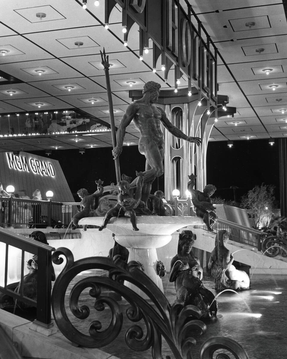A fountain with sculptures is seen in this undated photo of the entrance to the MGM Grand in La ...