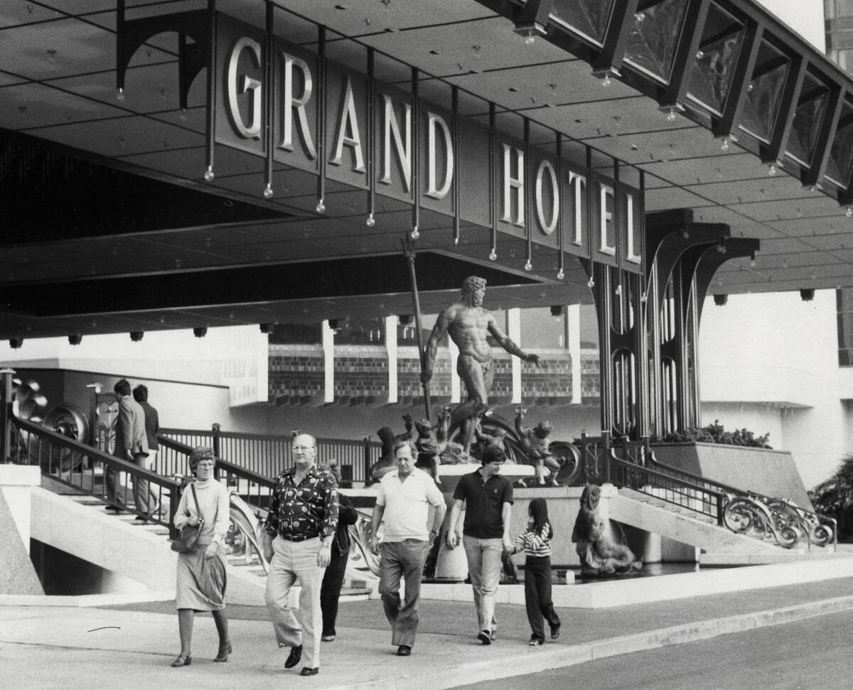 People walk past the front of the MGM Grand Hotel November 14, 1981, in Las Vegas. (Scott Henry ...