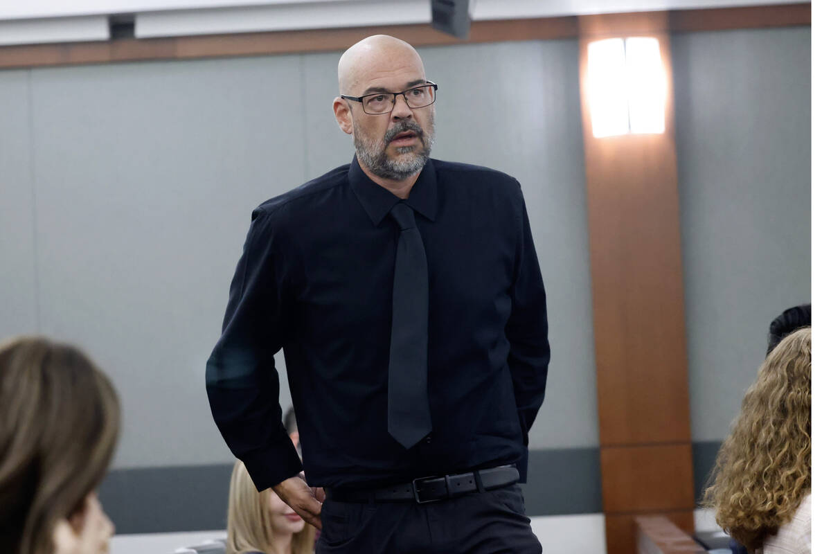 Ghost Adventures Star Aaron Goodwin prepares to read his victim impact statement during the sen ...
