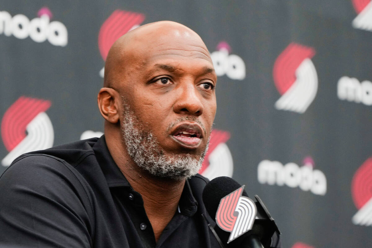 Portland Trail Blazers head coach Chauncey Billups speaks during an NBA basketball press confer ...
