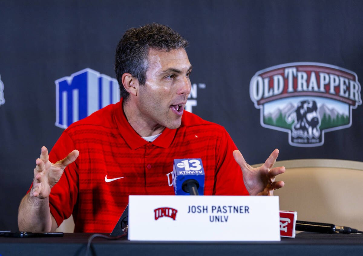 UNLV head coach Josh Pastner answers questions during the Mountain West basketball media day at ...