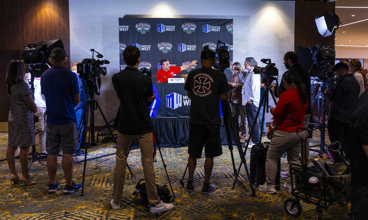 UNLV head coach Josh Pastner answers questions during the Mountain West basketball media day at ...