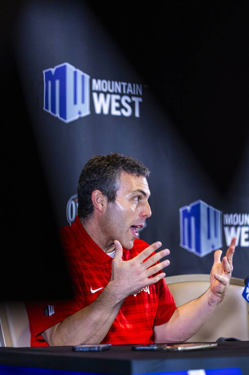 UNLV head coach Josh Pastner answers questions during the Mountain West basketball media day at ...