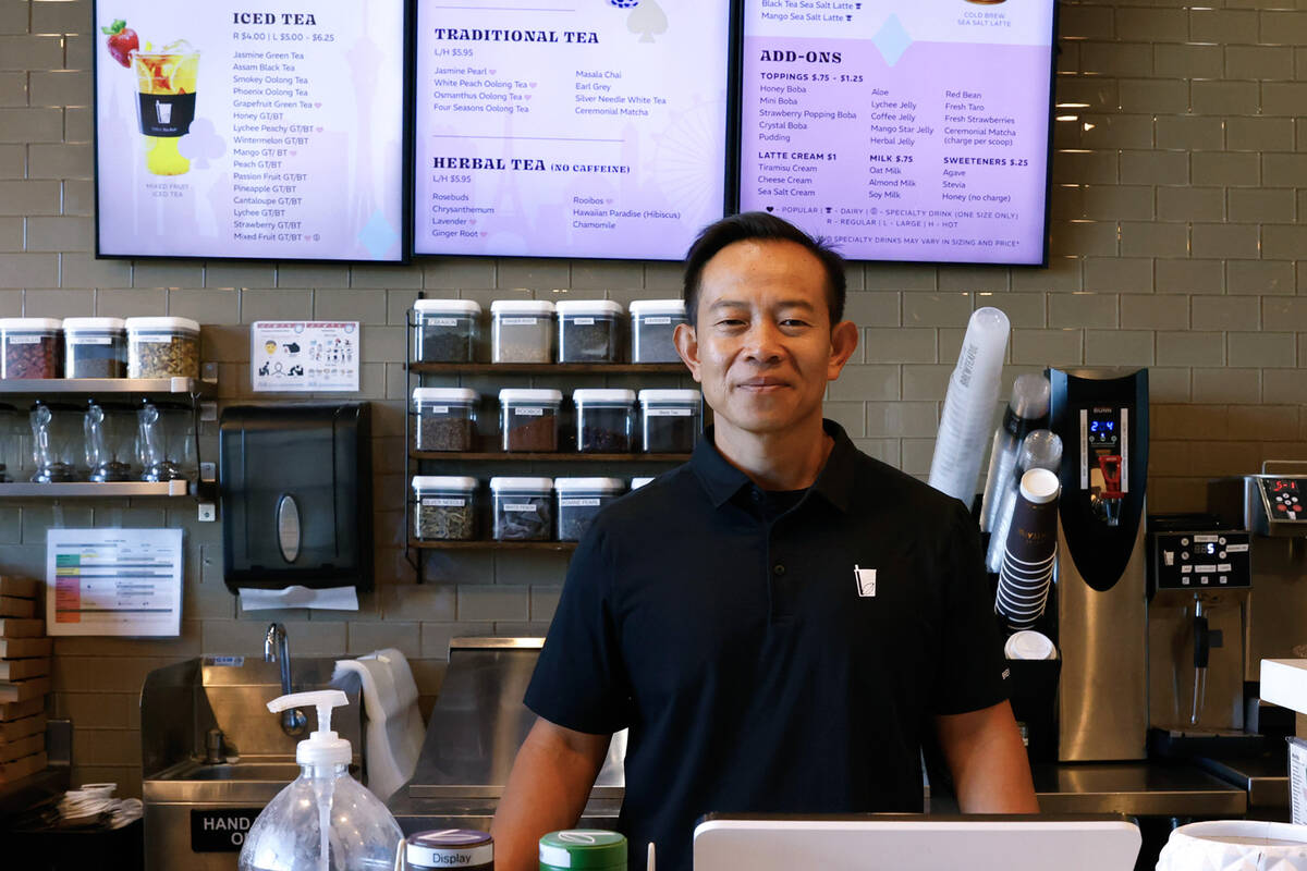 Sou Ngo, owner of Brew Tea Bar, poses for a photo at his store on Thursday, Oct. 23, 2025, in L ...