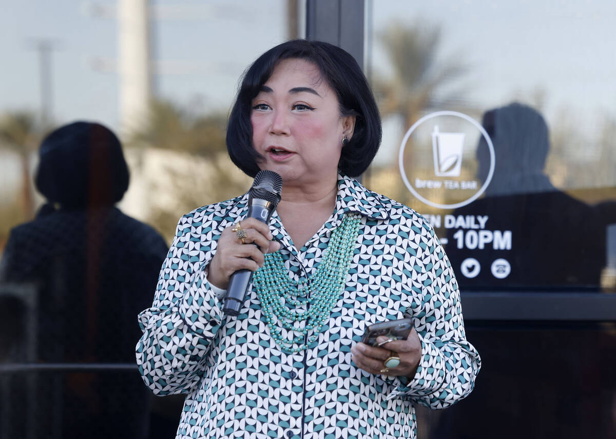 Catherine Francisco, president of AAPI Chamber, speaks during a press conference to discuss the ...