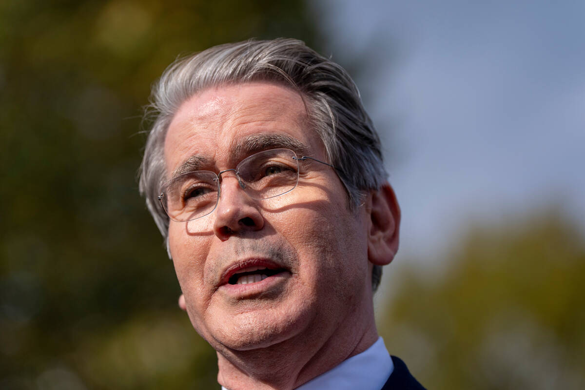 Treasury Secretary Scott Bessent speaks with reporters at the White House, Wednesday, Oct. 22, ...